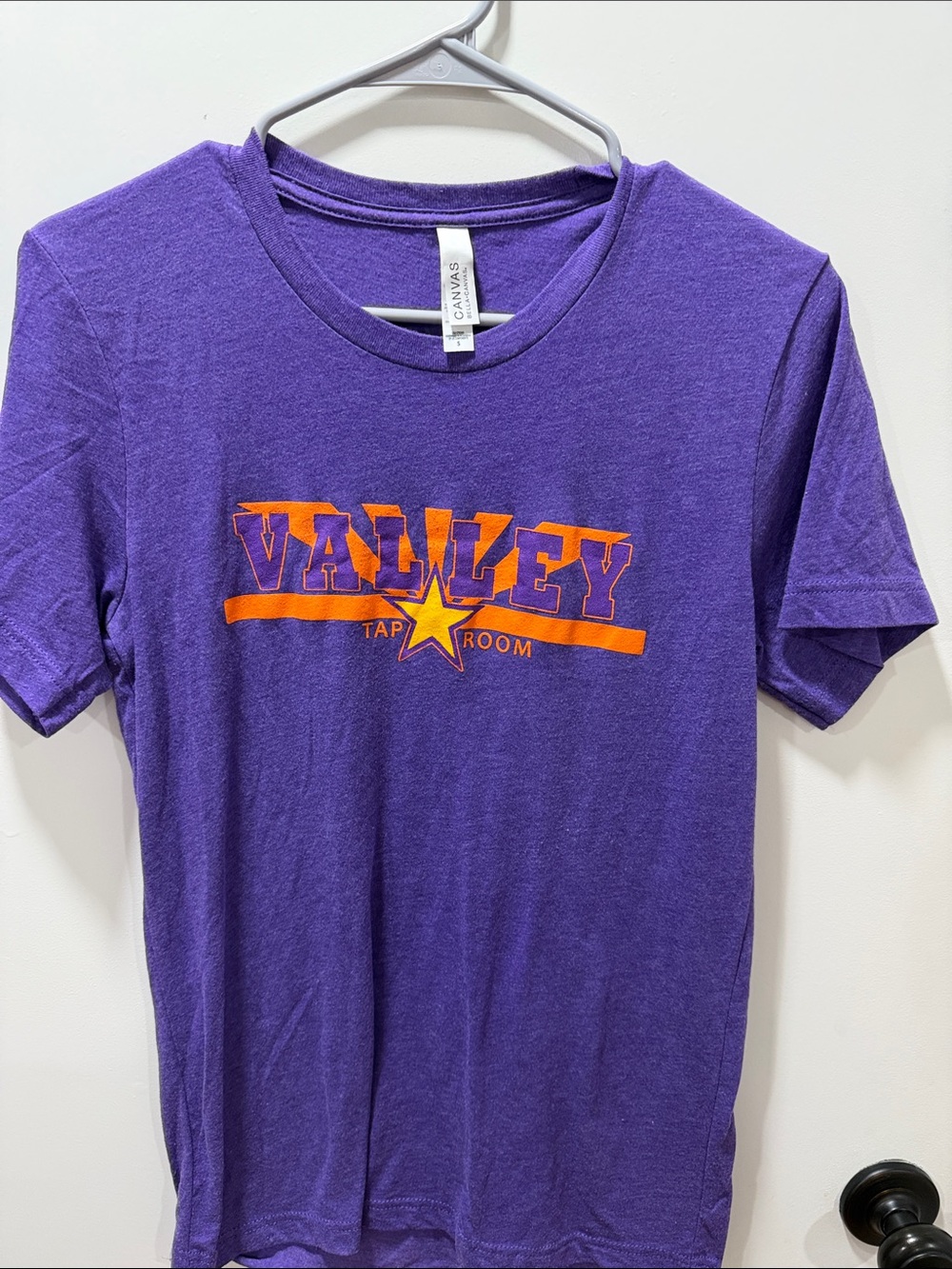 Bella Canvas Purple Tee with Orange Valley Tap Room Logo